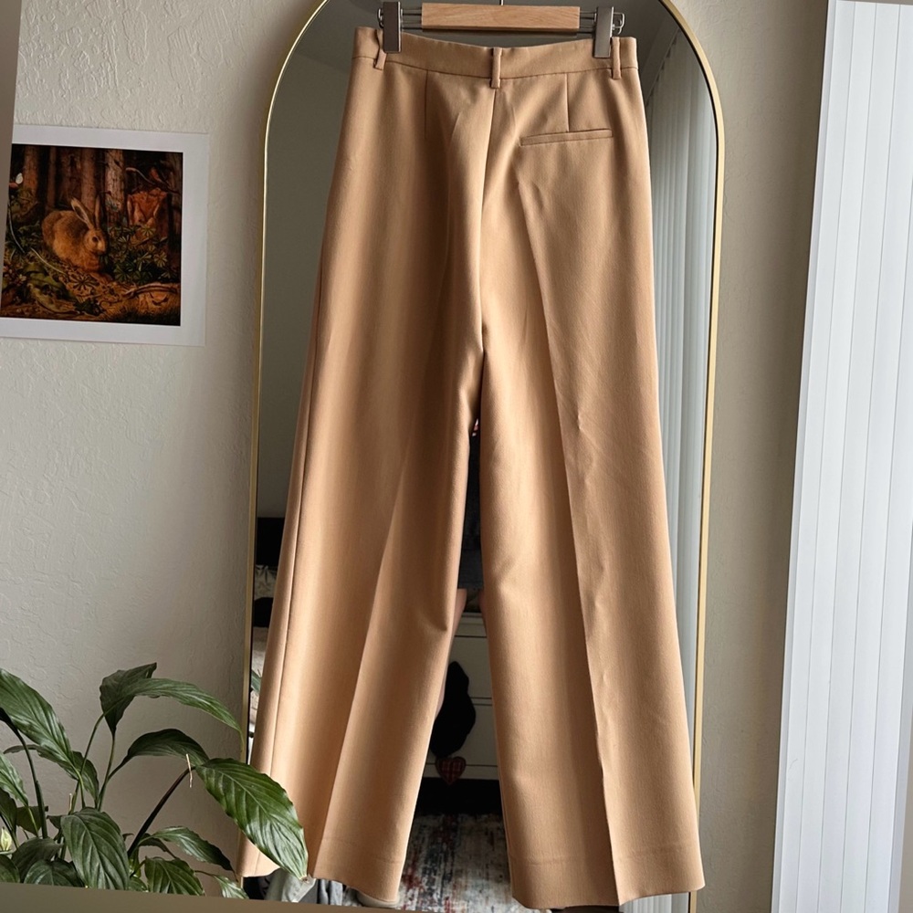 Wide-Leg High-Waist Tan Trousers - Picture 3 of 7